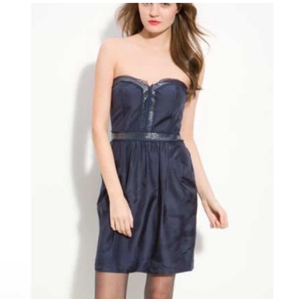 Rebecca Taylor Navy Strapless Silk Satin Dress Women’s Size 4